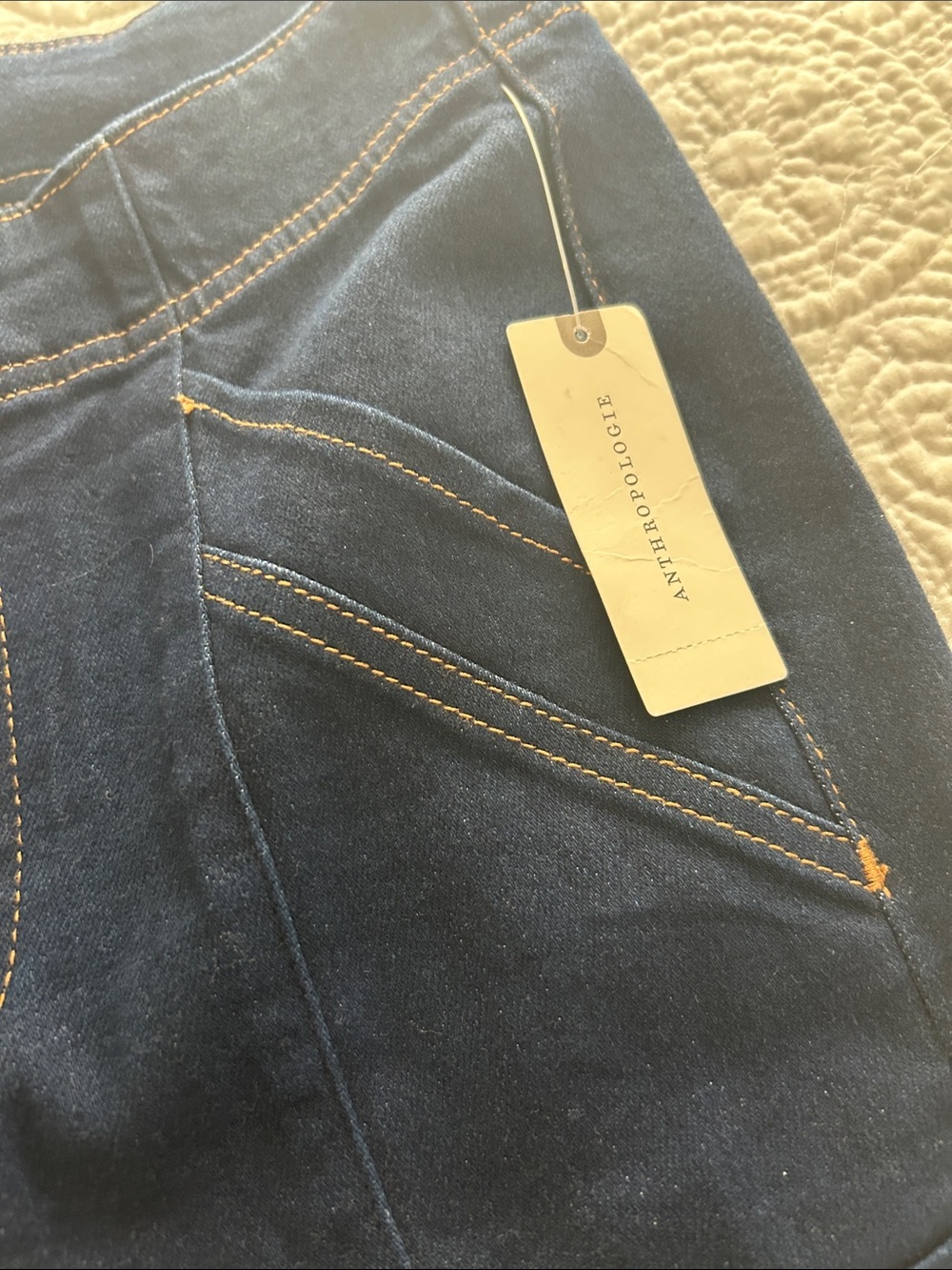 Anthropologie Pilcro Indigo Puddle Mid-Rise Flare Jeans with Contrast Stitching - Picture 3 of 14